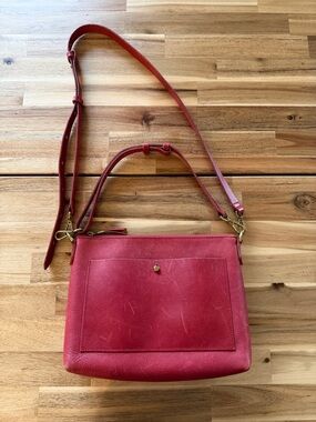 Madewell Red Leather Crossbody with Removable top handle and shoulder strap